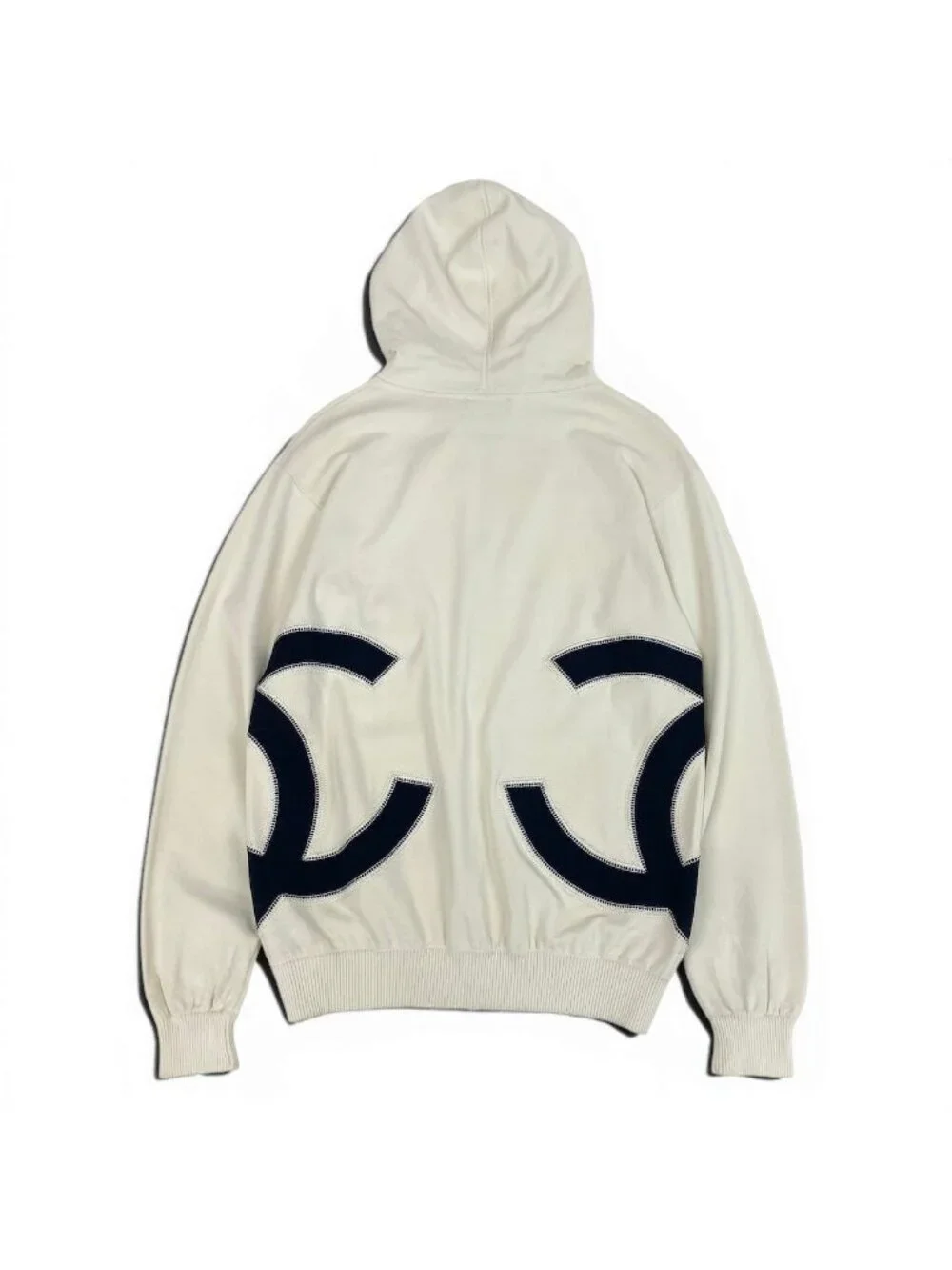 Chanel Ce1 CC Logo Double Zip Hoodie Big White